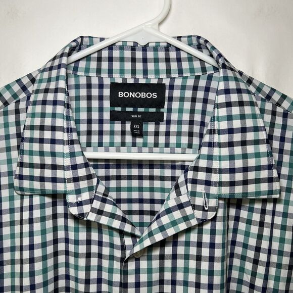 Bonobos Slim Fit Button Up Shirt Mens Size XXL 2XL Green Blue Gingham Check EUC - Picture 5 of 11